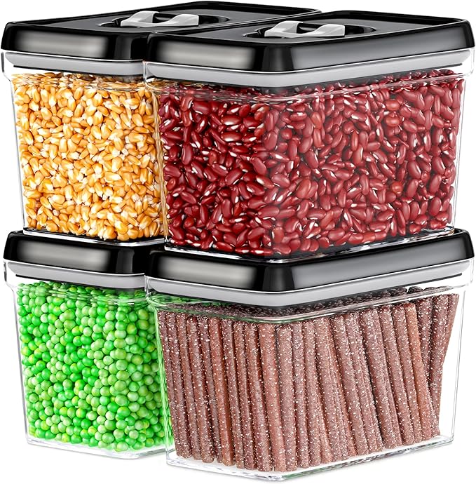 DWËLLZA KITCHEN Airtight Food Storage Containers - Pantry Snacks Kitchen Container, Baking Supplies, 4LB Sugar & Flour Canister - 4 Pc Set All Same Size - Clear Plastic BPA-Free - Keeps Fresh & Dry