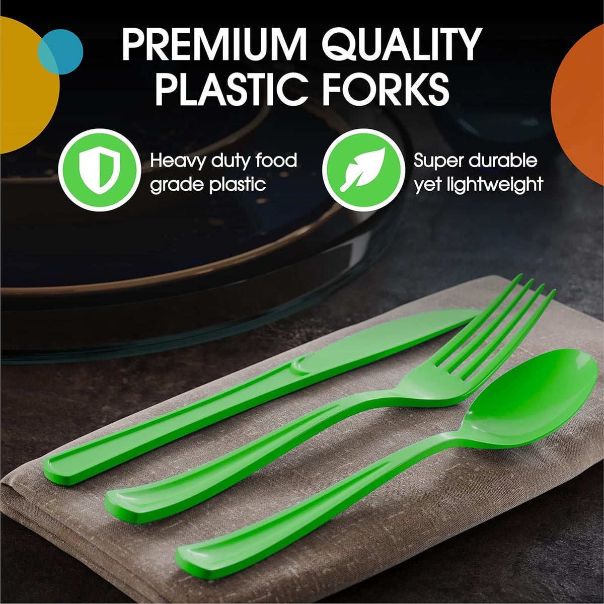 Party Solids Plastic Spoons - 200 Pcs Heavy Duty Lime Green Disposable Cutlery