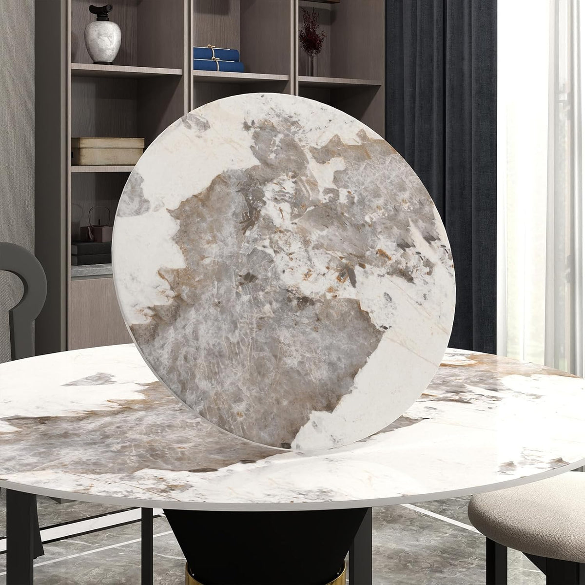 23.6" Lazy Susan for Table Top Sintered Stone Rotating Serving Tray for Dining Table, Kitchen Lazy Susan Organizer Spinning Rotating Food Server Party Centerpieces