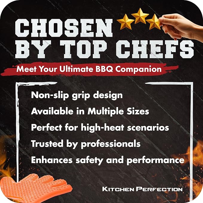 KITCHEN PERFECTION XL Silicone Smoker Oven Gloves-Extreme Heat Resistant BBQ Gloves-Handle Hot Food Right on Your Grill Fryer&Pit|Waterproof Grilling Cooking Baking Mitts|Superior Value Set+3 Bonuses