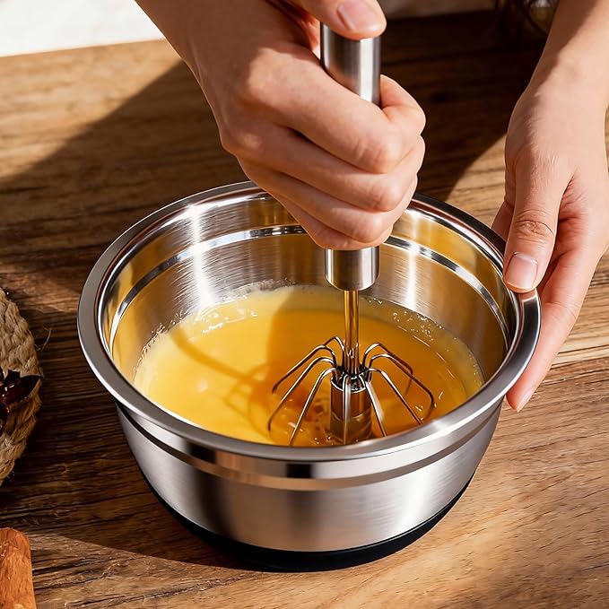 Stainless Steel Mixing Bowls Set with Lids & Silicone Base - 7-Piece Kitchen Gadgets Includes Colander, Grater, Egg Separator, Whisk - Nesting Bowls (1.5, 2, 2.5, 4.5 QT), Dishwasher Safe, Black