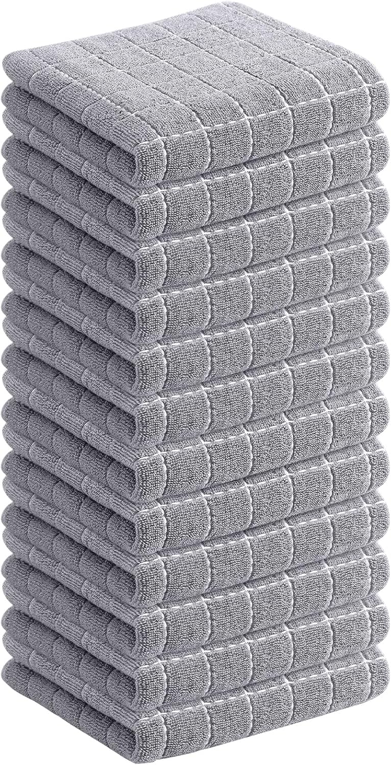 Homaxy 100% Cotton Terry Kitchen Dish Cloths, Ultra Soft and Absorbent Dish Towels for Kitchen, Suitable for Drying and Washing Dishes, 12 Pack, 12 x 12 Inches, Light Grey