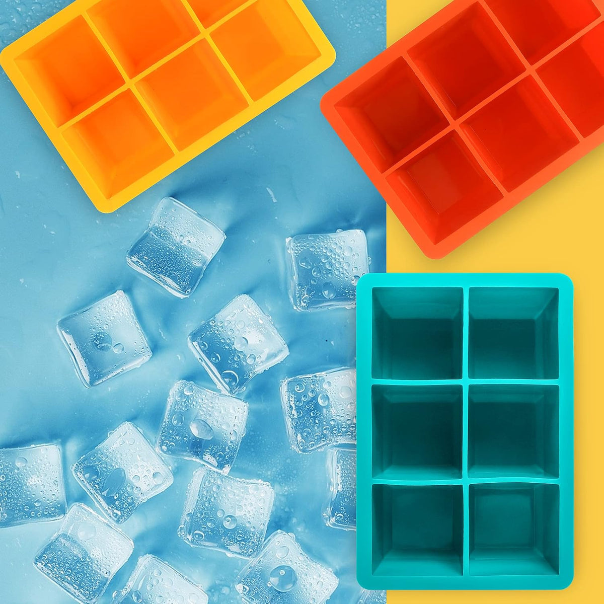 Silicone Ice Cube Trays 3 Pack - Large Size Silicone Ice Cube Molds with Leak Proof Removable Lid Square Ice Cube Tray And BPA Free for Cocktail,Whiskey, Stackable Flexible Ice