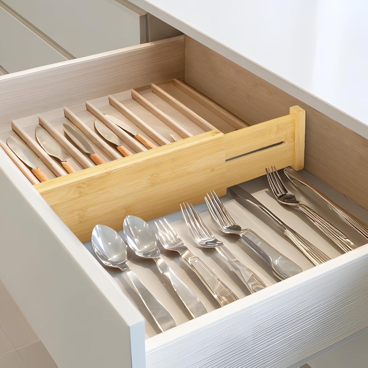 VaeFae 3 Pack Bamboo Drawer Dividers, 4" High Adjustable 11.9-17.1" Clothes Drawer Organizers, Expandable Separators for Bedroom/Bathroom/Kitchen/Office Storage