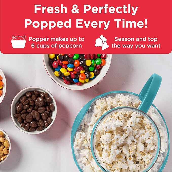 Ecolution Patented Micro-Pop Microwave Popcorn Popper with Temperature Safe Glass, 3-in-1 Lid Measures Kernels and Melts Butter, Made Without BPA, Dishwasher Safe, 1.5-Quart, Teal