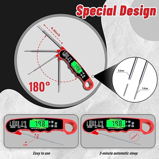 Meat Thermometer Digital, Instant Read Meat Thermometer with Backlight & Magnet for Kitchen, Beef, Grill, Turkey,IP67 Waterproof Cooking Thermometer，Suitable as Stocking Stuffers for Men