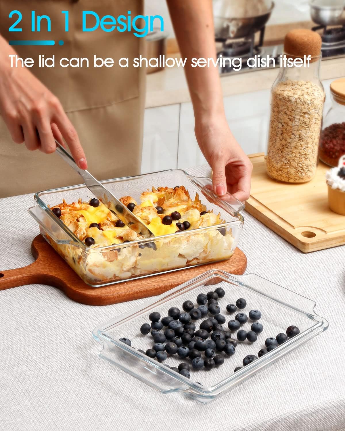 NUTRIUPS Rectangular Glass Casserole Dish With Lid Glass Bakeware Microwave Casserole Dish Lidded Oven Cookware (1.5L)