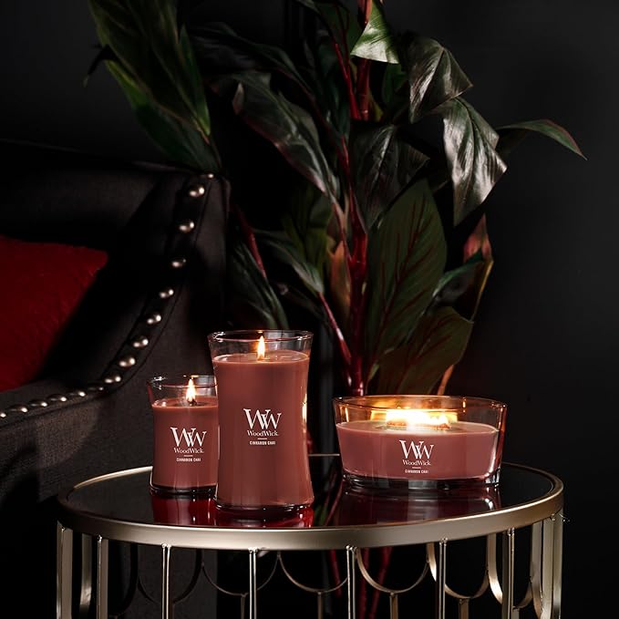 WoodWick Cinnamon Chai Holiday Candle Gifts for Women and Men, 9.7 oz Medium Hourglass Candle with Crackling Wick