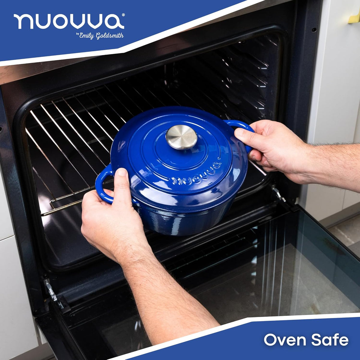 Cast Iron Dutch Oven with Lid – Non-Stick Ovenproof Enamelled Casserole Pot – Sturdy Dutch Oven Cookware – Dark Blue, 3.1-Quart, 22cm – by Nuovva