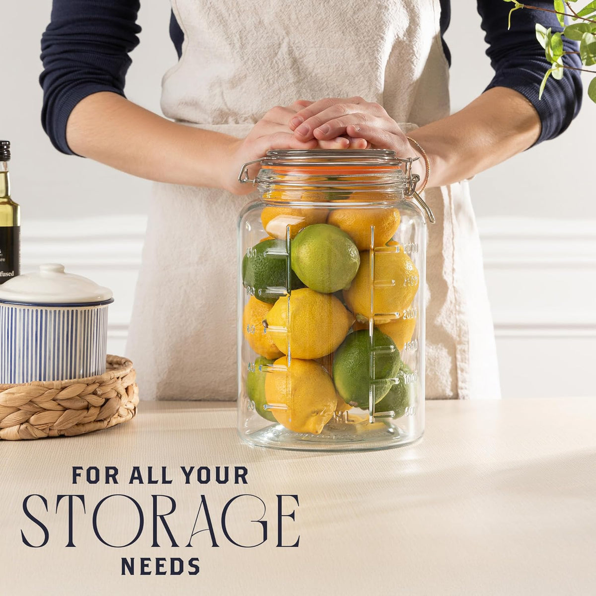 kitchentoolz 1 Gallon Glass Mason Storage Jars with Airtight Lids & Measurment Marks, Super Wide Mouth Canning Jars with Large Capacity for Pickles, Water Glassing & Overnight Oats - 2 Pack