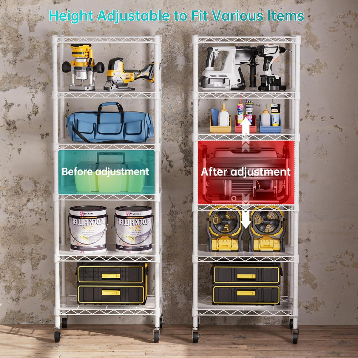 SINGAYE 6 Small Wire Shelves Kitchen Pantry Close Home Organizers and Storage Bathroom Shelf Laundry Room Organization Adjustable Book Metal Garage Shelving Unit