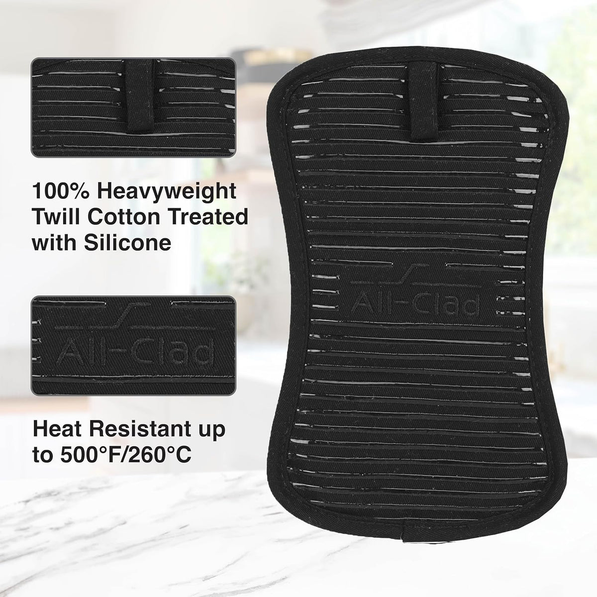 All-Clad Premium Pot Holder & Hot Pad: Heat Resistant to 500 Degrees - 100% Cotton, 10"x6.25" Hot Pad for Kitchen and Barbeque, (1-Pack), Black