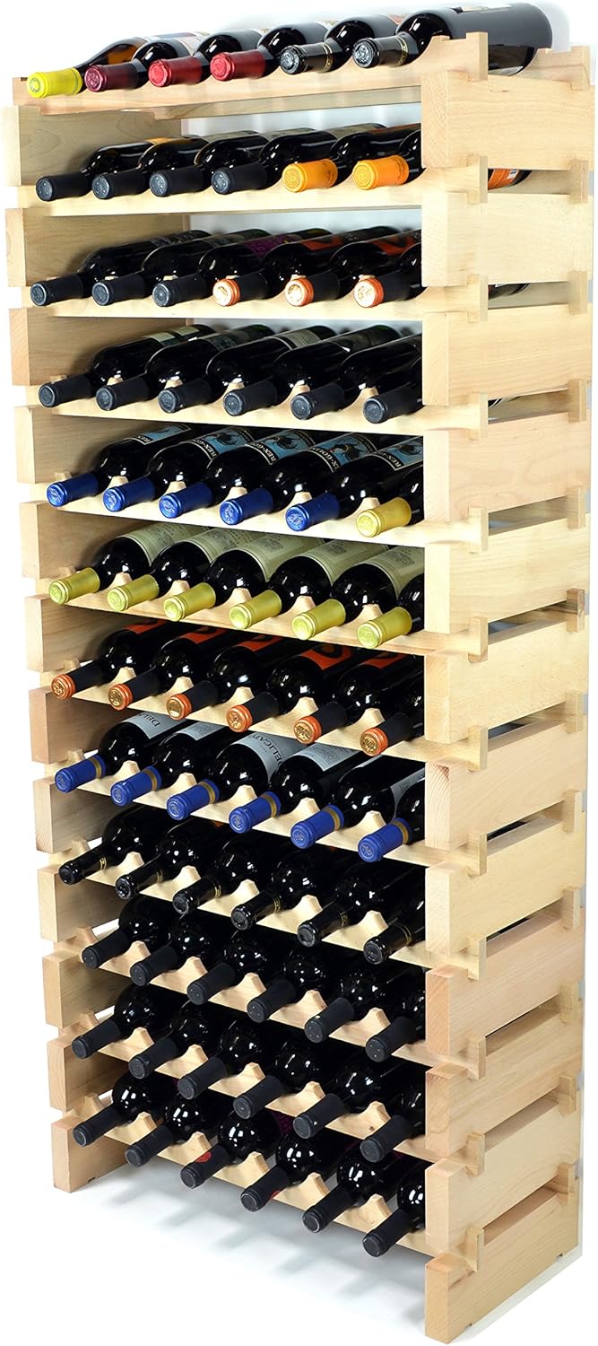 sfDisplay.com,LLC. Modular Wine Rack Beechwood 24-72 Bottle Capacity 6 Bottles Across up to 12 Rows Newest Improved Model (72 Bottles - 12 Rows)