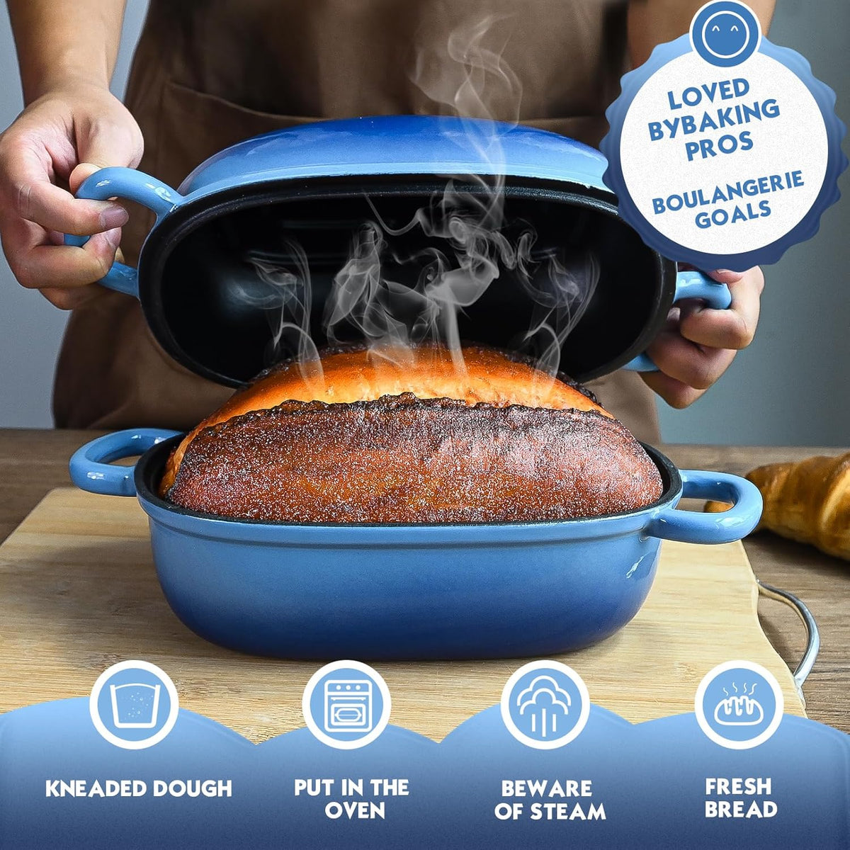 Dutch Oven for Bread Baking - 2.5QT Bread Pans for Homemade Bread Cast Iron Bread Pan Dutch Oven Loaf Pan with Lid and Loop Handles for Homemade Breadmaking