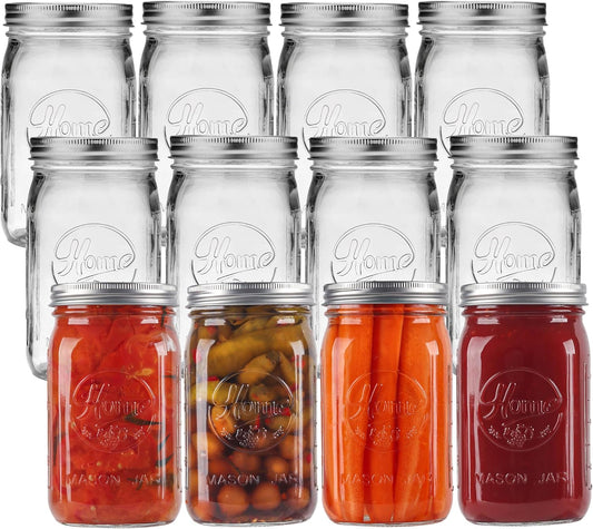 12 Pack Wide Mouth Mason Jars 32 oz - Heavy Duty Glass Quart Mason Jars With Airtight Lids for Pickling, Canning, Food Storage, Meal Prep and Fermenting, Leak Proof