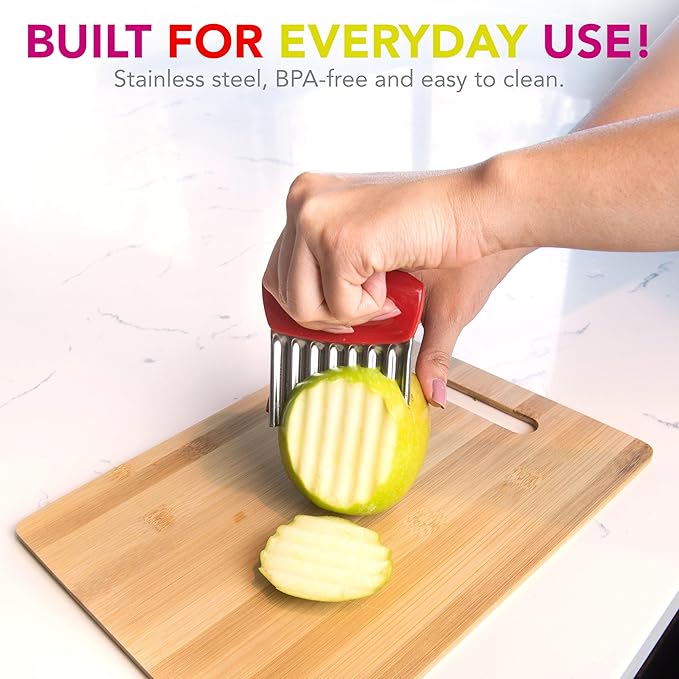 Joie Crinkle Cutter Knife, Wavy Slicer for Potatoes, Vegetables and Fruits, Great for Kids First Cutting Tool, Fun Kitchen Gadget, Stainless Steel, BPA-Free, Colors May Vary