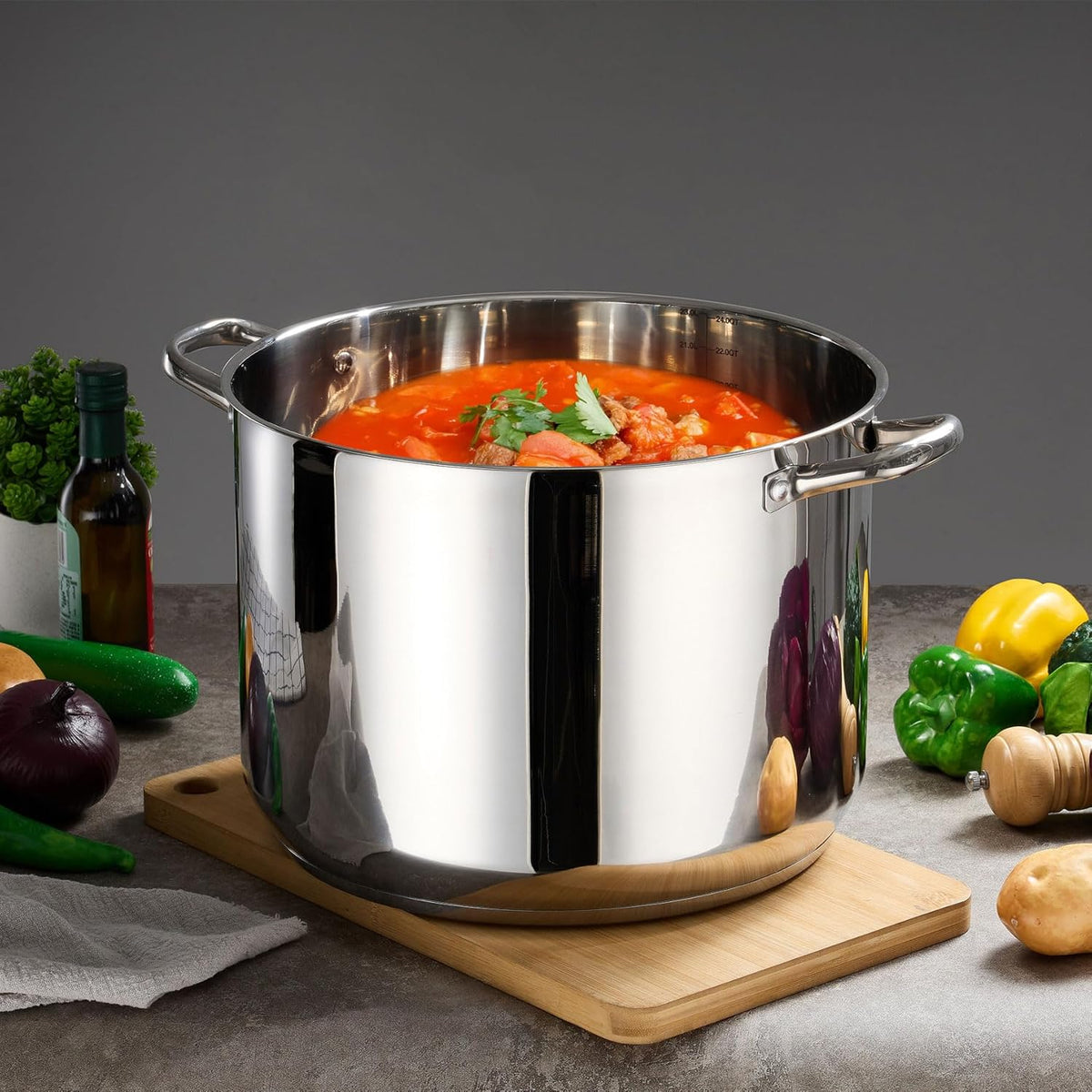 Stainless Steel Large Stock Pot, LIANYU 24 QT Heavy Duty Stockpot with Glass Lid, Deep Classic Soup Pot for Cooking Stewing Simmering, Thick Tri-ply Base & Stay-Cool Handle, Dishwasher Safe Cookware