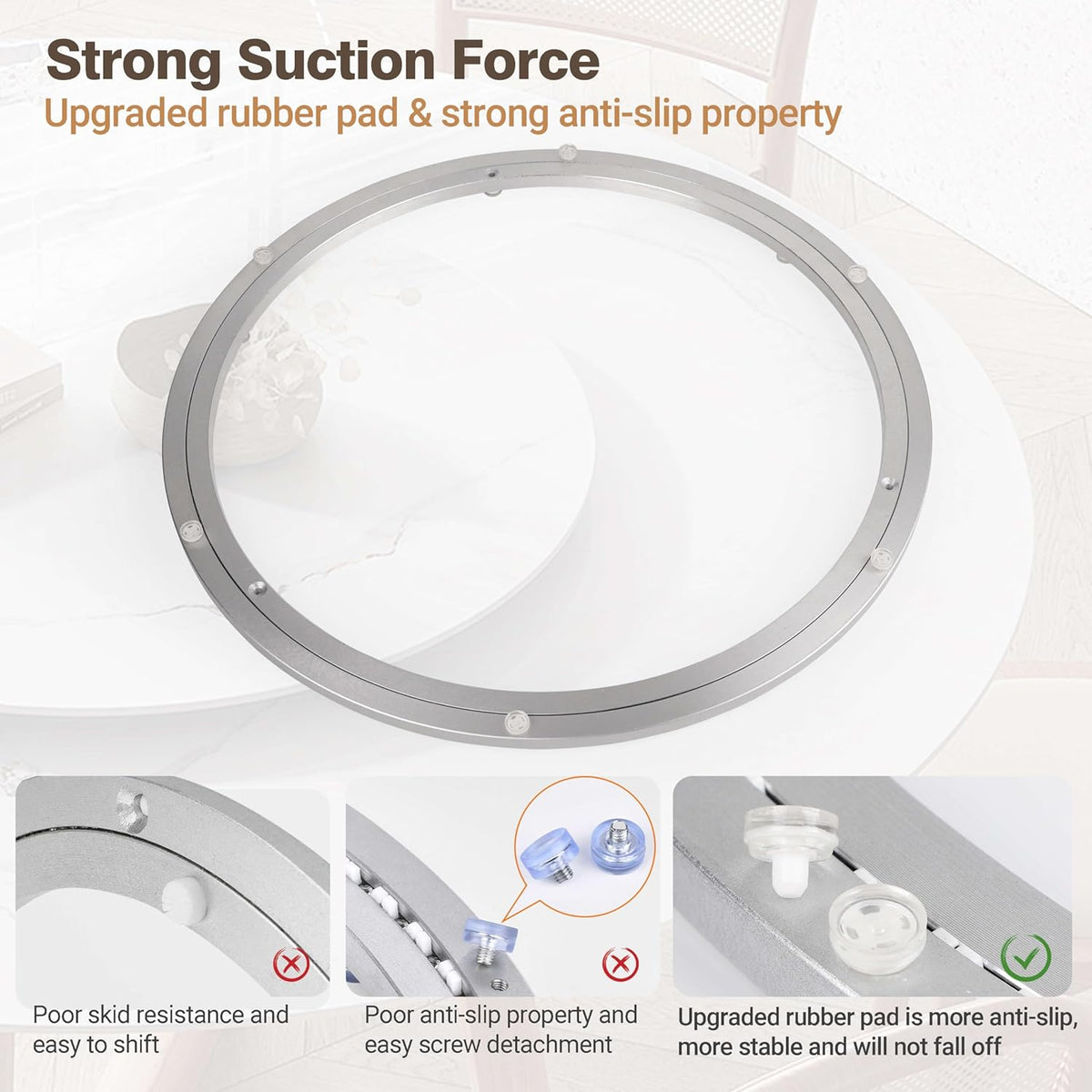 20 Inch Lazy Susan Aluminum Alloy Rotating Turntable Bearing, Non - Slip Metal Bearing Swivel Plate Hardware for Dining and Workbench,440 Pounds Capacity