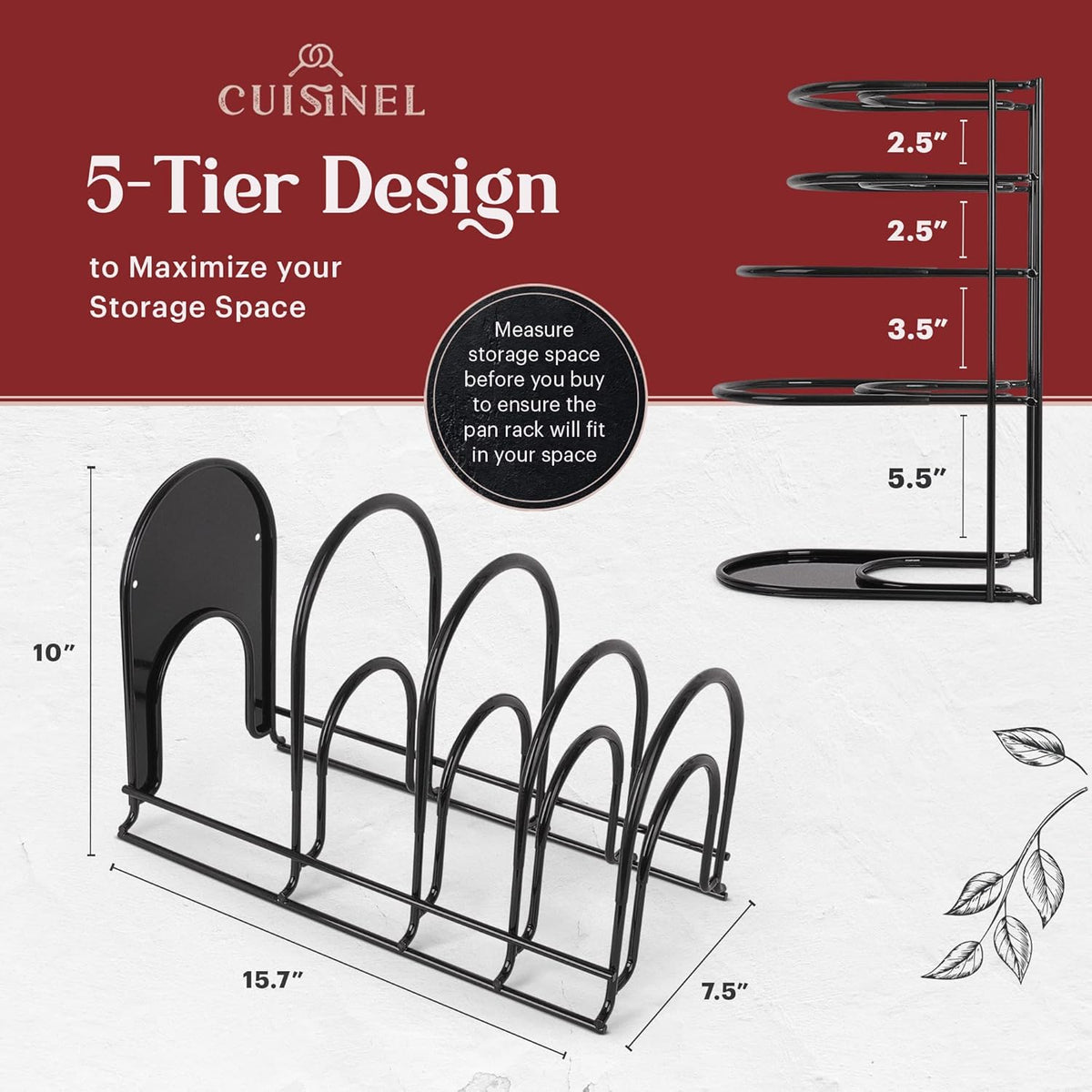 Pan Organizer - 2-PACK of Silicone-Coated Non-Slip 15" Heavy Duty Skillet Rack - Kitchen Counter/Cabinet Organization Storage - Holder for Cookie Sheet, Cutting Board, Cast Iron Cookware, Dish Stand