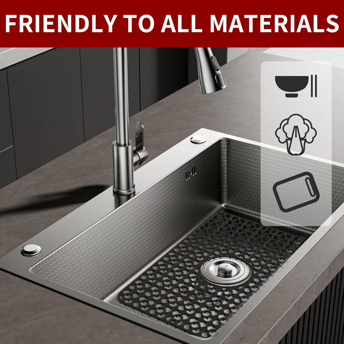 WAFT YEARN Sink Mats Sink Protectors Dish Racks Dishwasher Safe Grid Mats for Kitchen Sink Silicone Protect Sink from Stains Damage Scratches Non Slip Heat Resistant Rust Resistant 16"X12.5" Black