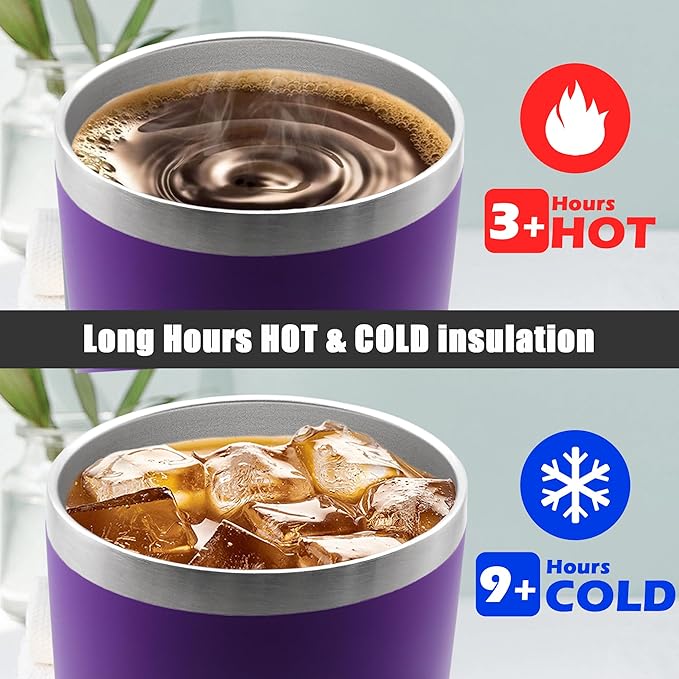 20 oz Tumbler Coffee Travel Tumblers Bulk with Lid Stainless Steel Double Wall Vacuum Insulated Mug Powder Coated Cups fit Car Cupholder for Hot and Cold - Purple, 1Pack