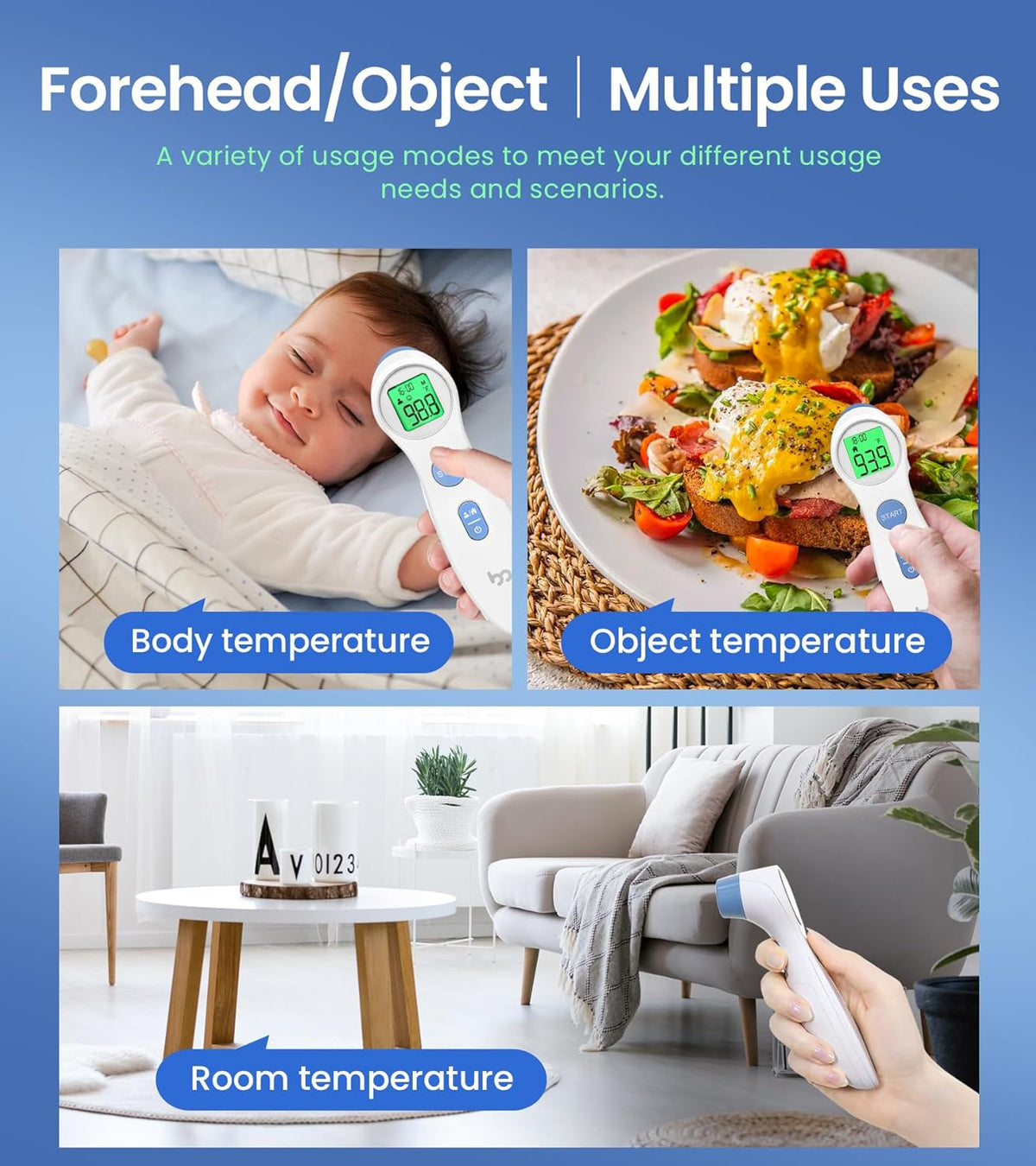 Forehead Thermometer for Adults and Kids, Digital Touchless Thermometer for Baby, Infants and Toddlers, 3 Color Fever Alarm, 1s Fast Accurate Reading, Non Contact