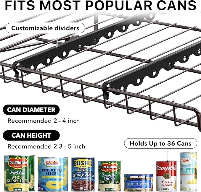 Simple Houseware Stackable Can Organizer Rack for Pantry/Cabinet – 11.5" D x 17" W x 13.75" H, Holds 36 Cans, 3-Tier Can Food Storage Dispenser, Bronze