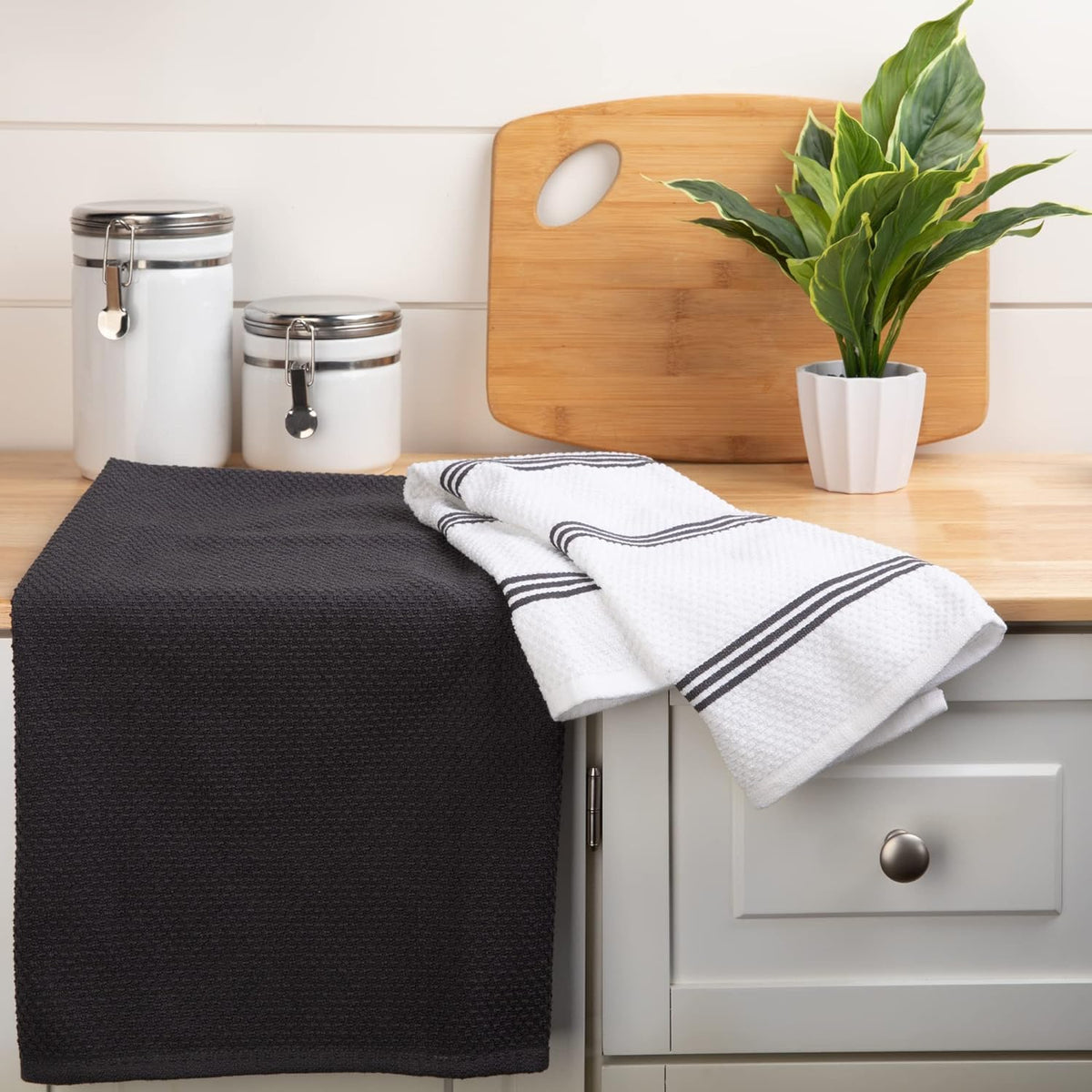Sticky Toffee 9-Piece Kitchen Set – Gray 100% Cotton Terry Dish Towels, Dishcloths, Oven Mitts, and Pot Holders with Non-Slip Silicone Grip, Oeko-Tex Cotton