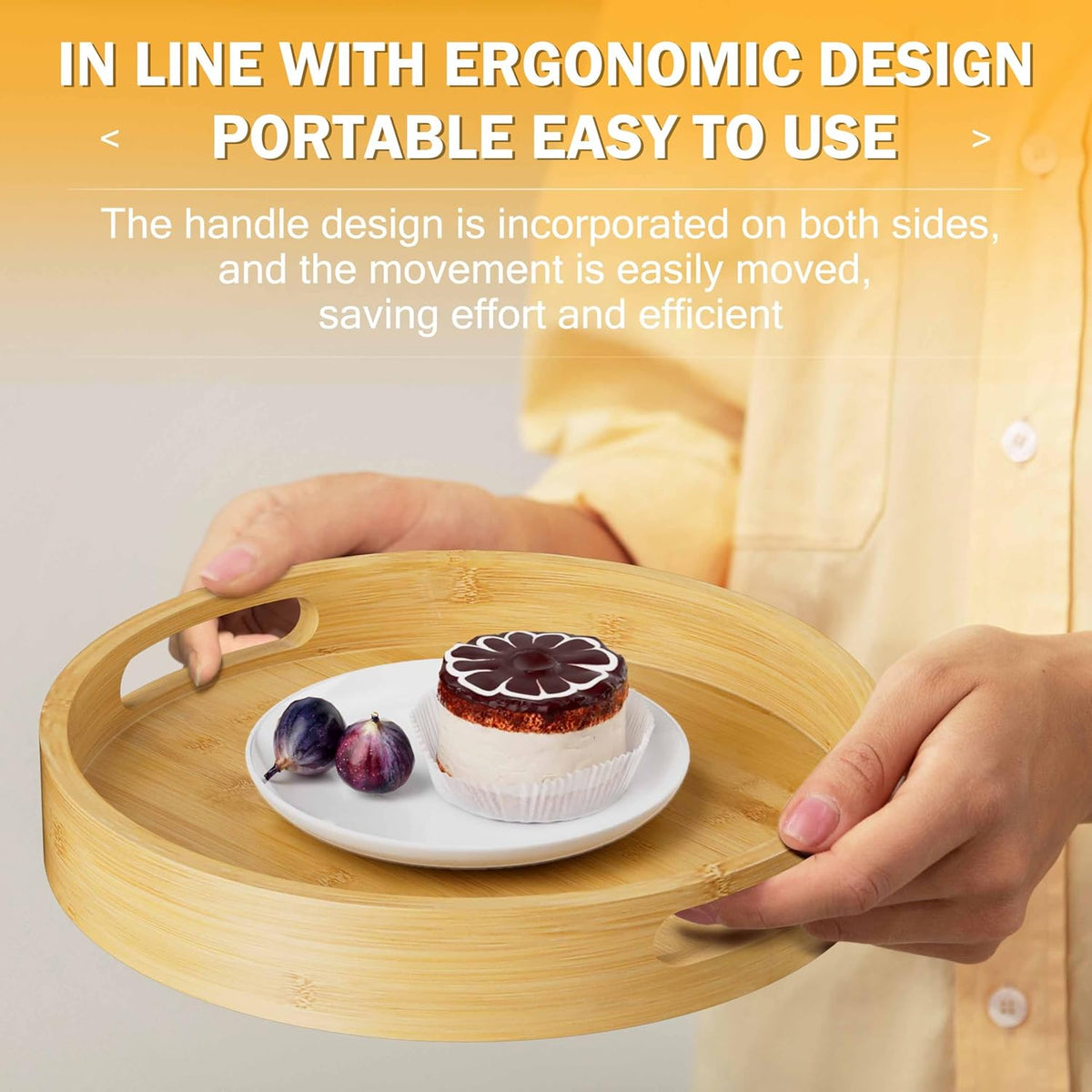 Lazy Susan Organizer Homerays 13 Inch Non-Skid Bamboo Lazy Susan for Kitchen Rotating Spice Rack with Handles, Wood Turntable for Kitchen Cabinet,Countertop (Bamboo, Large)