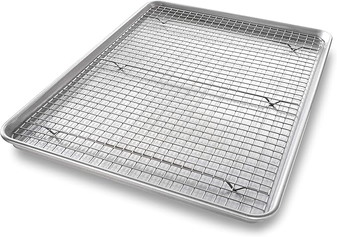 USA Pan 1607CR Bakeware Extra Large Sheet Baking Pan and Bakeable Nonstick Cooling Rack Set, XL, Metal