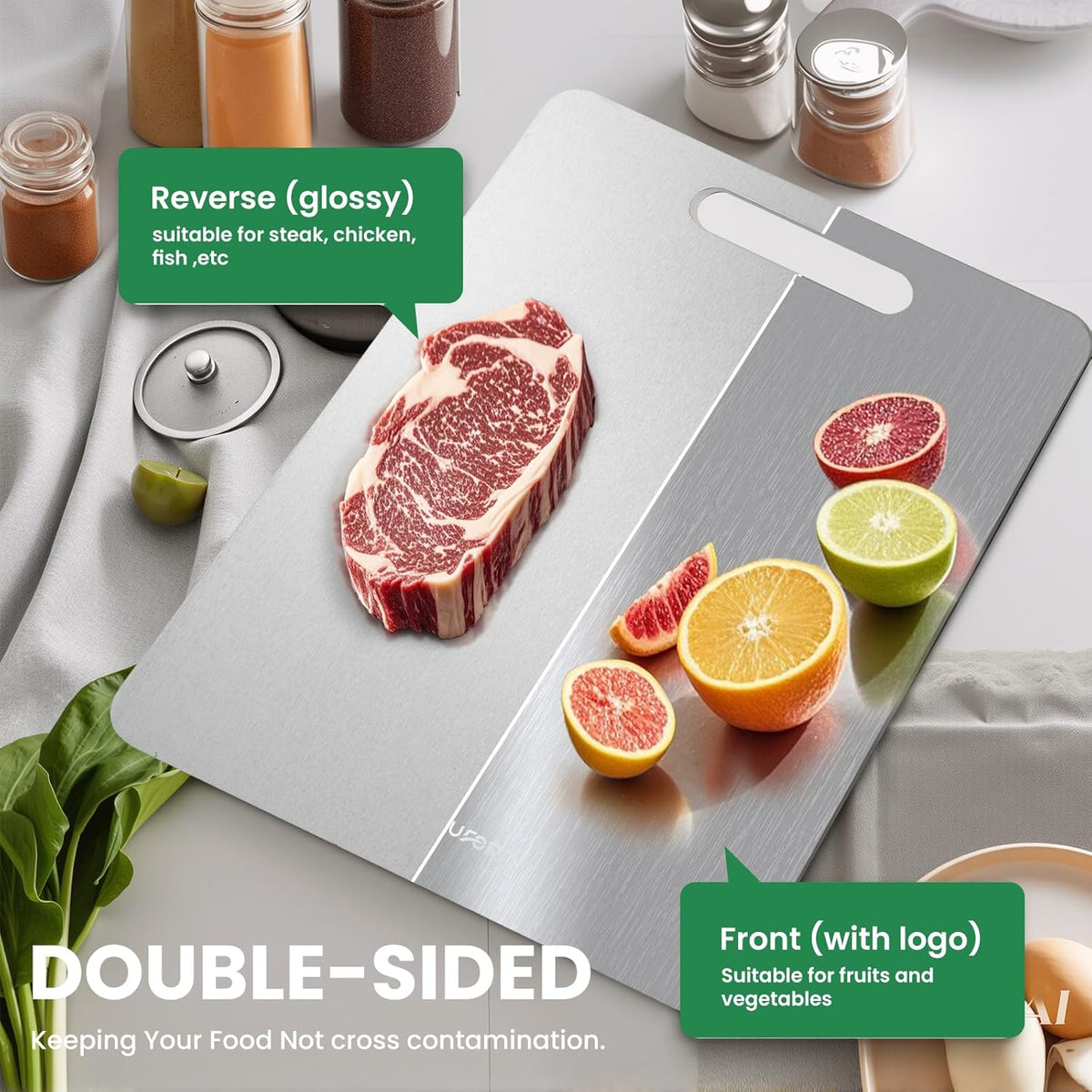 2 Pack Titanium Cutting Board, 100% Pure Titanium Cutting Boards For Kitchen, Non-Slip Chopping Board, Dishwasher Safe, Easy to Clean, Durable & Hygienic for Meat, Vegetables, Fruits (18 * 12)