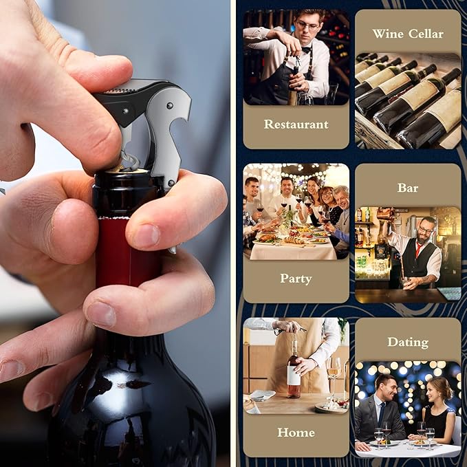 Waiter Corkscrew Wine Openers Heavy Duty Hinges Wine Key Bottle Opener All in One Double Hinged Waiter's Corkscrew with Foil Cutter Wine Tools for Bartenders Servers Sommelier (Black, 60)