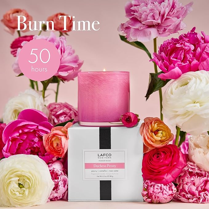 LAFCO New York Classic Candle, Duchess Peony - 6.5 oz - 50-Hour Burn Time - Reusable, Hand Blown Glass Vessel - Made in The USA