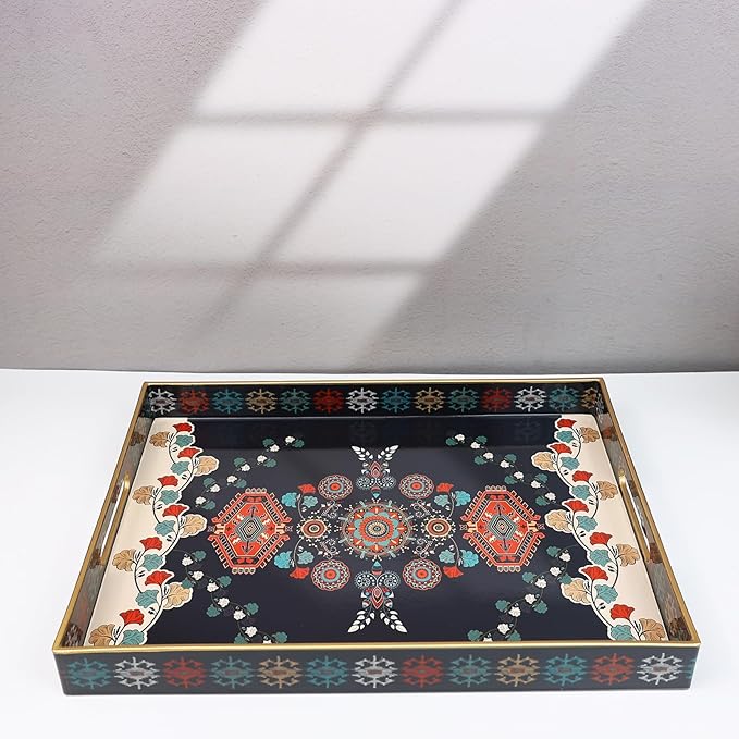 Spsyrine Serving Tray with Handles, Plastic Decorative Tray for Coffee Table, Living Room, Home Decor, 3040M