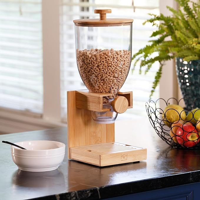 Honey-Can-Do Bamboo Cereal Dispenser with Airtight Lid – Countertop Dry Food Dispenser for Kitchen Organization – Eco-Friendly Cereal Container for Pantry