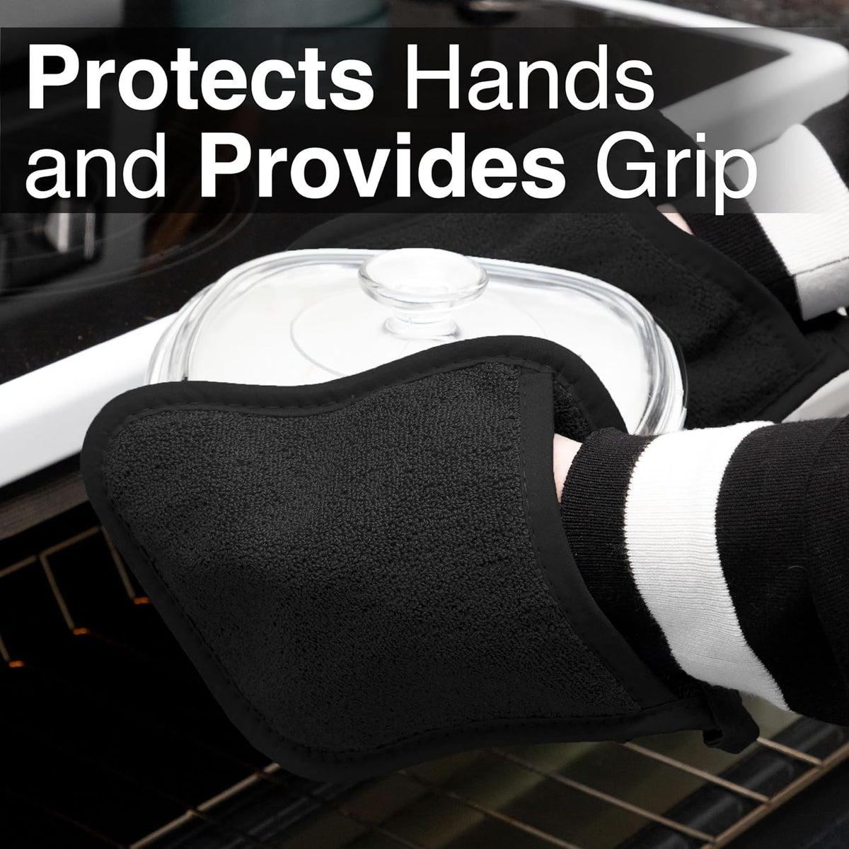 RITZ Terry Pocket Mitt & Hot Pad: Unparalleled Heat Resistant, Durable 100% Cotton – Ergonomically Designed for Optimal Grip – Easy-Care Machine Washable – 2-Pack, Black