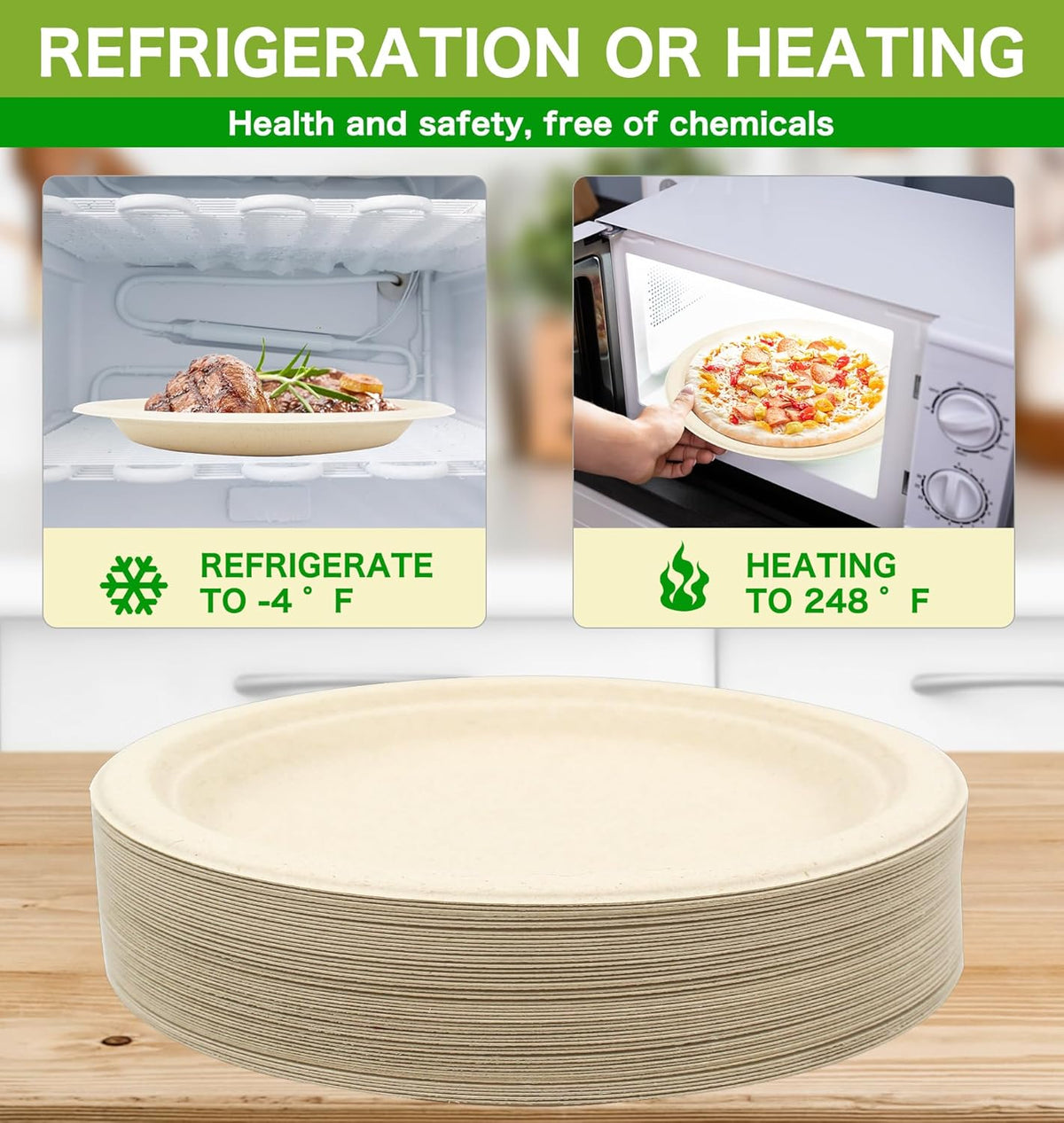 BLUE TOP 100% Compostable Disposable Paper Plates Heavy Duty Waterproof Plates-50 Pack 7 inch Eco-Friendly Plates, Natural Biodegradable Sugarca Bagasse Dinner Plates Unbleached Brown