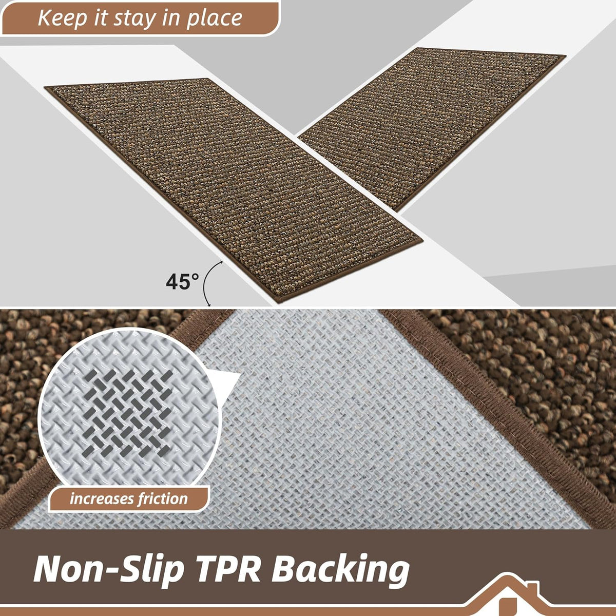 BEQHAUSE Kitchen Rugs 24"x36", Non-Slip Kitchen Mats for Floor, Super Absorbent and Stain Resistant Kitchen Rugs, Machine Washable Rugs for Kitchen, Hallway, Laundry & Sink, Brown