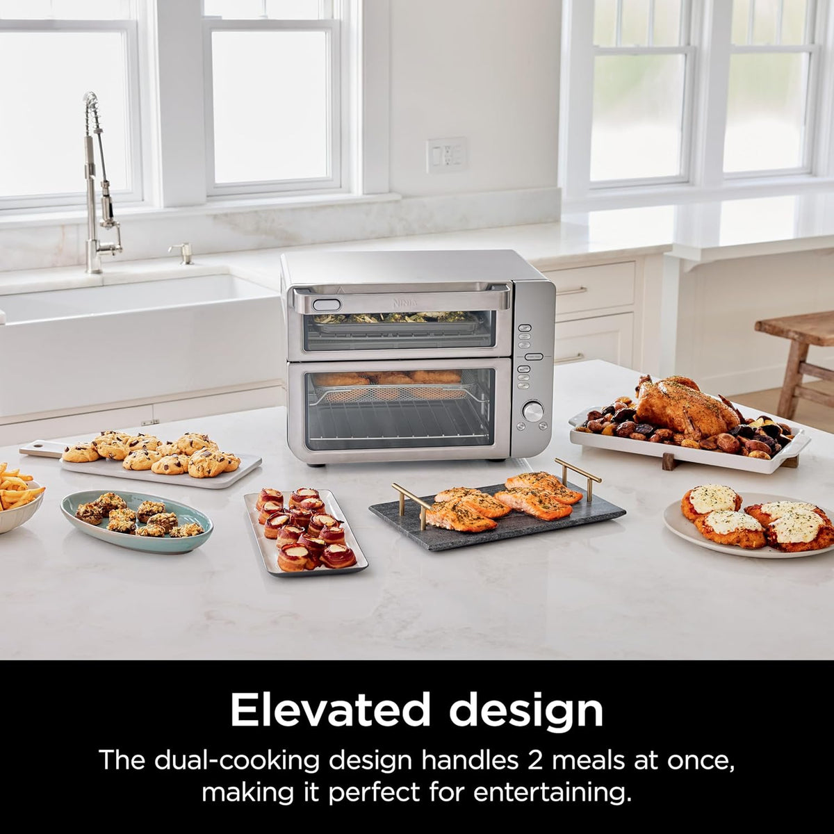 Ninja Air Fryer & Toaster Oven | Double Stack XL | Countertop Oven | 12-in-1 Fits 4.5lb Chicken & 6lbs of Wings | SmartFinish Cook 2 Different Meals at the Same Time | Stainless Steel | DCT601