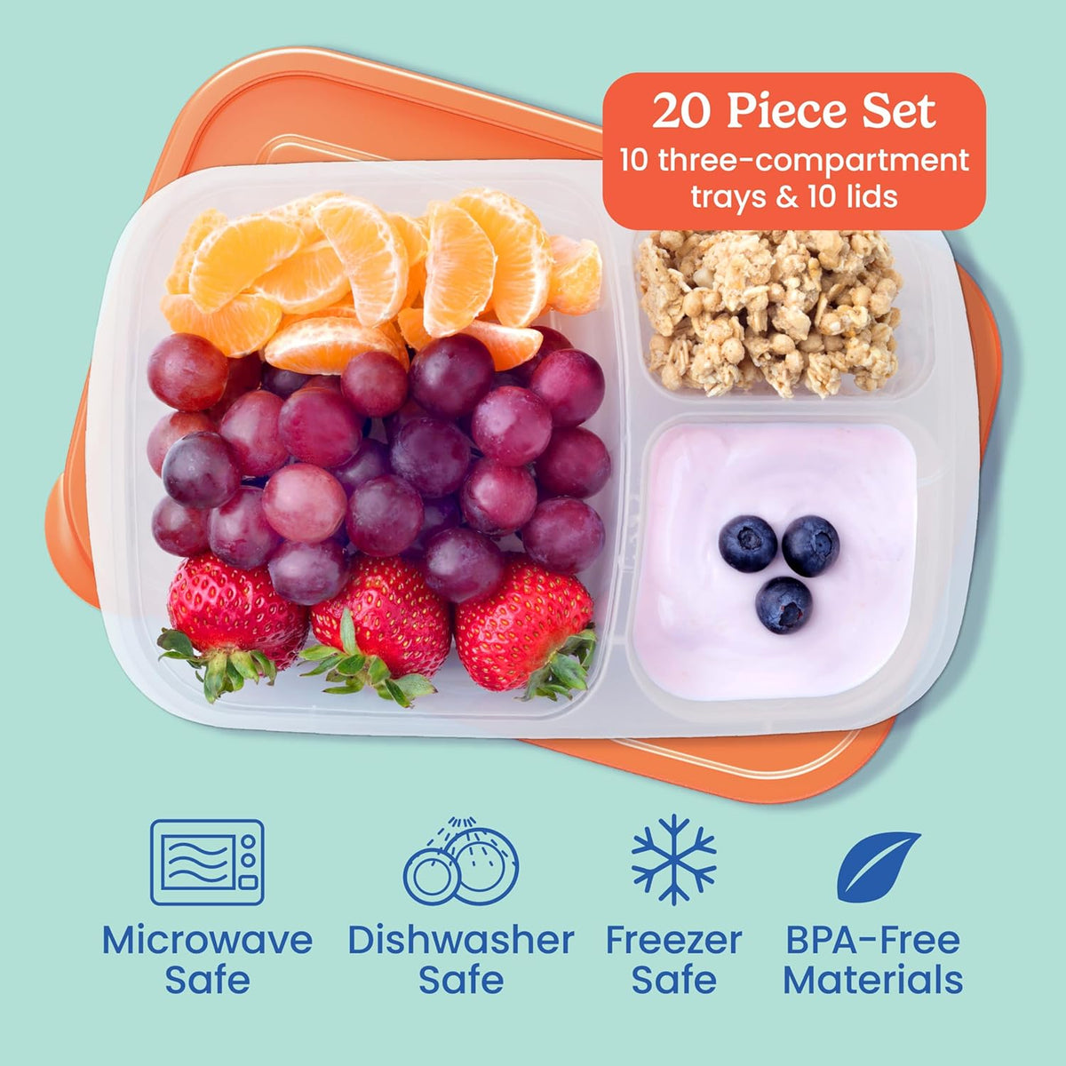 Bentgo Easyboxes - Original Stackable Lunch Boxes - Reusable 3-Compartment Food Containers for Kids and Adults - Bento Lunch Box for Meal Prep, School, & Work - BPA Free, Set of 10 (Classic)
