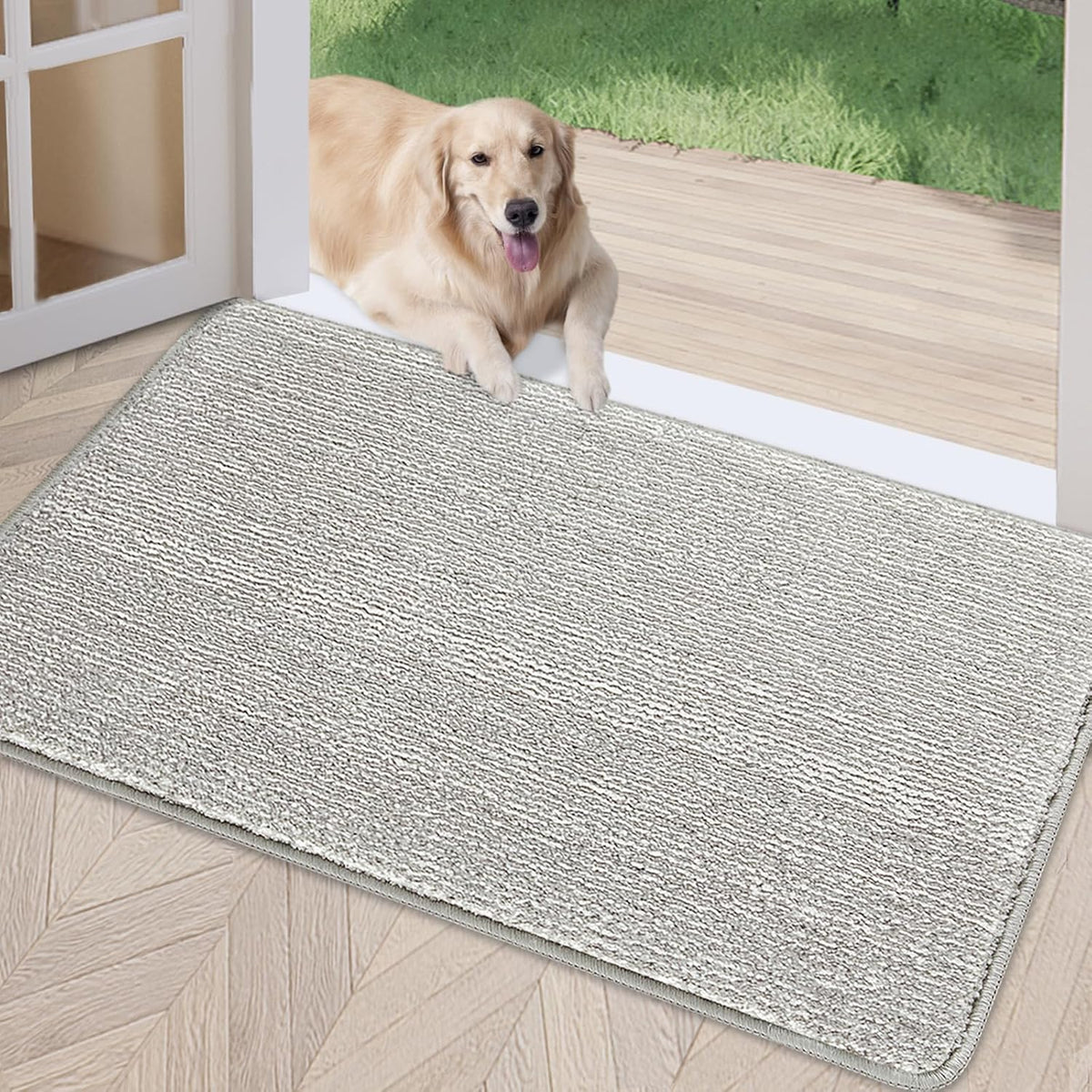 REFETONE Indoor Doormat, Front Door Mat 32"x40" Absorbent Rubber Backing Non Slip Back Door Mats, Washable Low-Profile Inside Floor Mat Door Rugs for Entryway, Resist Dirt Mud Mat for Dogs, Grey