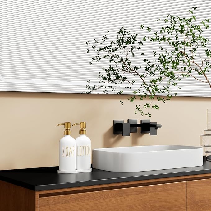 MOMEEMO Bathroom Soap Dispenser Set, Contains Lotion and Hand Soap Dispenser, Suitable for Bathroom Decor. (White)