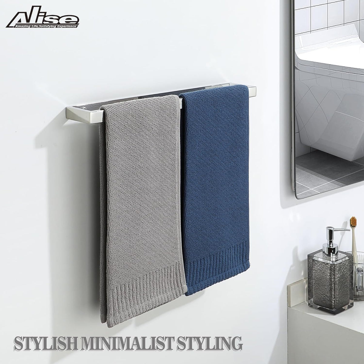Alise Bath Towel Bar,Wall Mount Towel Holder Towel Rack Towel Hanger for Bathroom Lavatory,16 Inch SUS304 Stainless Steel Towel Rail,Polished Chrome GJF040-C