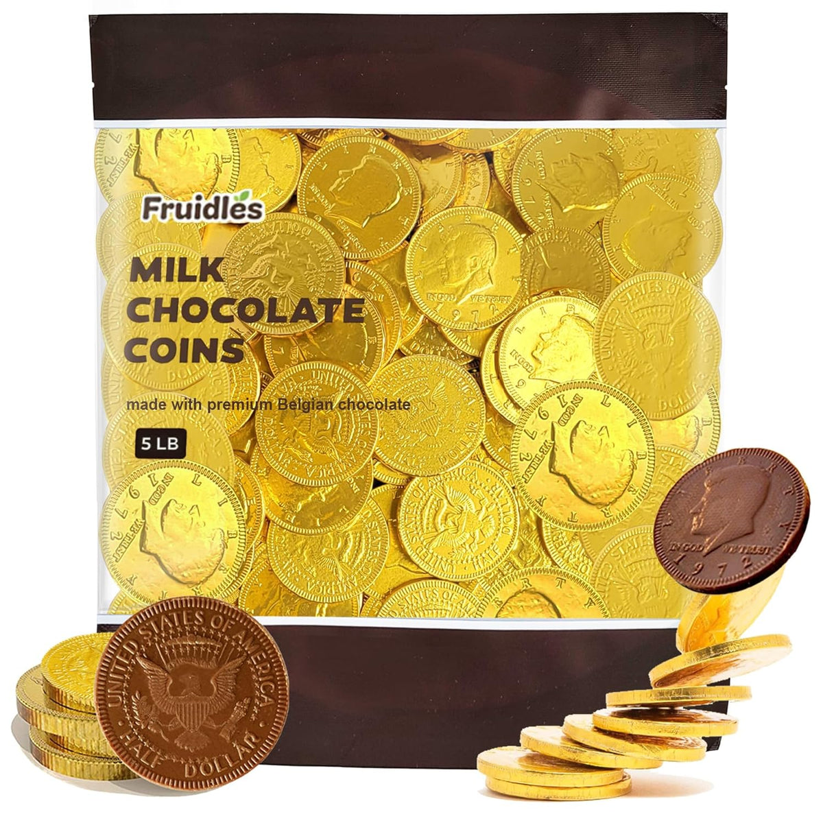 Milk Chocolate Coins, Gold Half-Dollar Chocolate Coins, Made with Premium Belgian