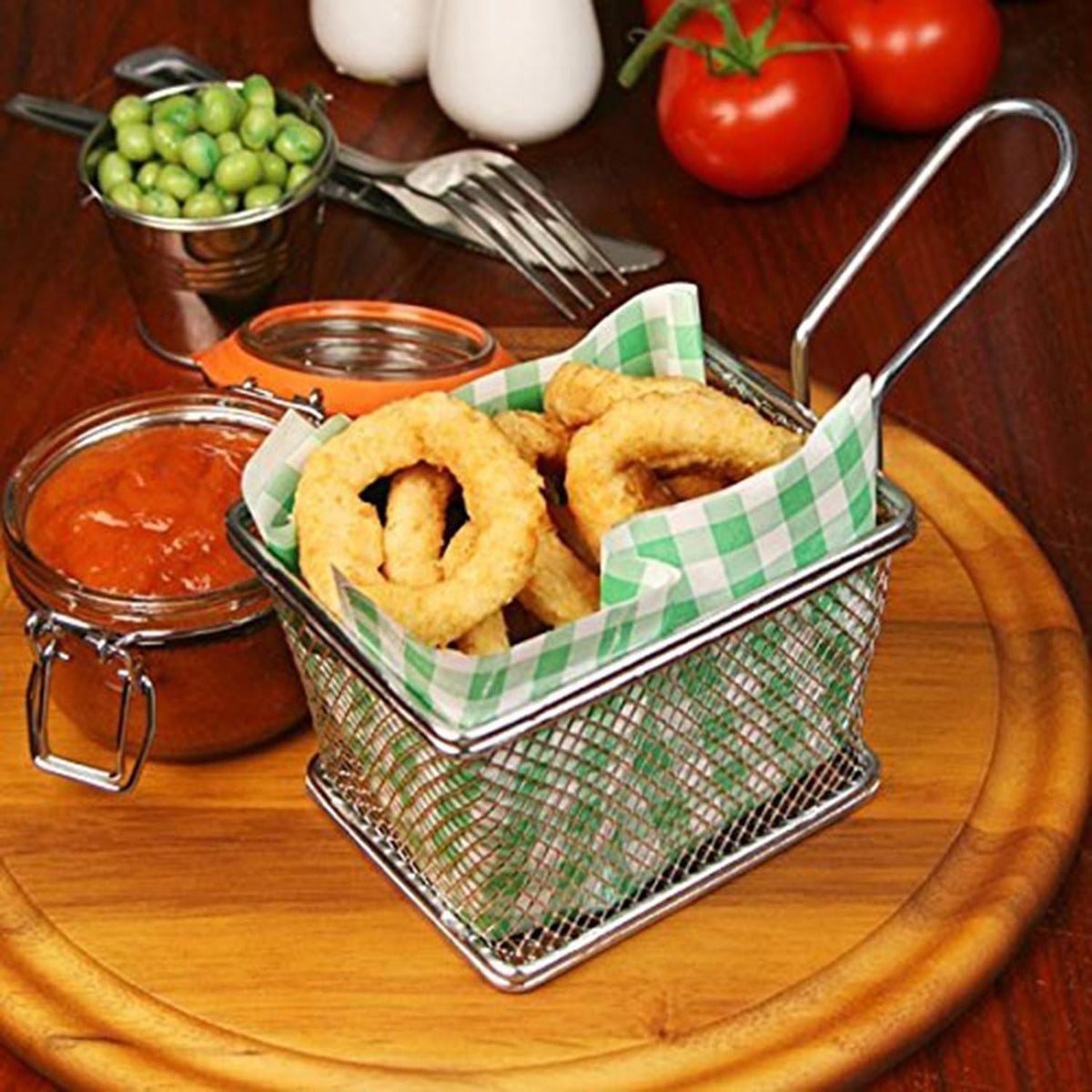 Stainless Steel Mini Square Fry Basket French Fries Holder, Fried Food Table Serving (Small 4inch)