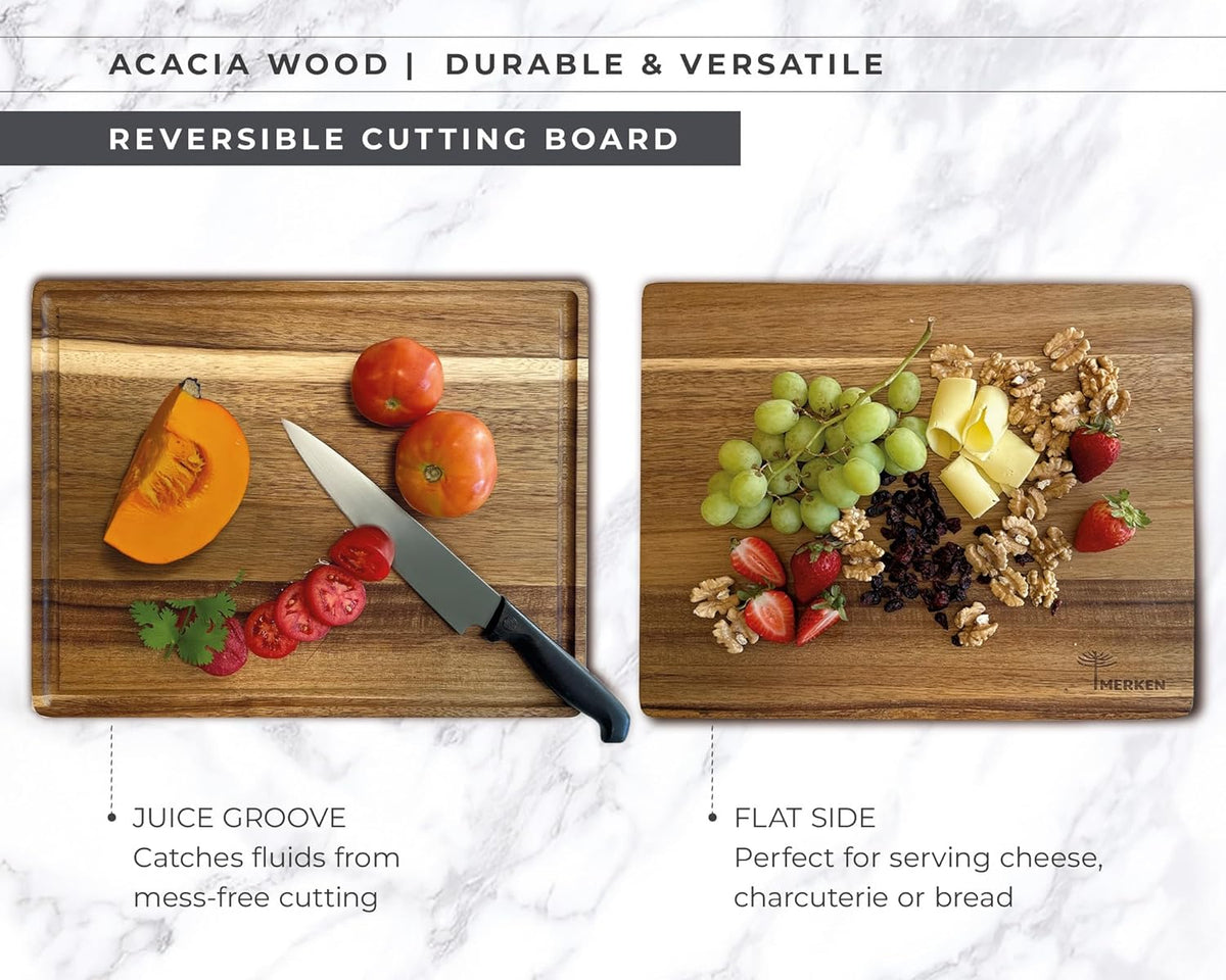 Premium Acacia Wood Cutting Board – XL End Grain Butcher Block – Extra Large Reversible Chopping Board with Juice Groove – For Pizza, Meat, Veggies, Charcuterie – Knife Friendly Kitchen Decor