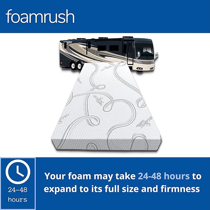 FoamRush 6-Inch Bunk (28" x 72") High Density Foam RV Mattress Replacement with Cotton Cover, Medium Firm, Pressure Relief, Travel Camper Trailer Truck, Made in USA, CertiPUR-US Certified