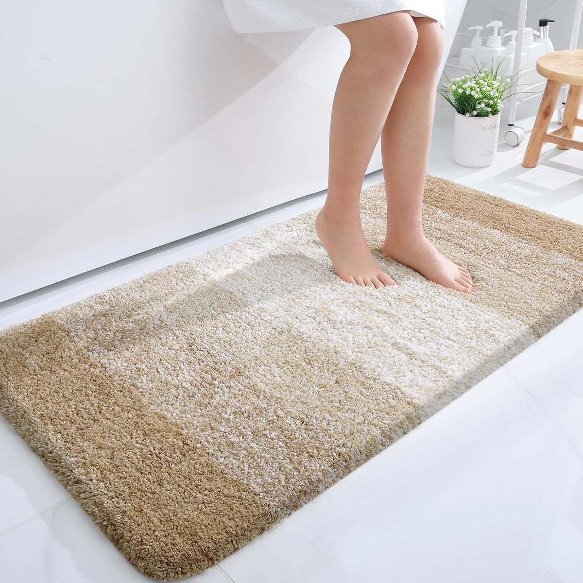 OLANLY Bathroom Runner Rugs 44x24, Extra Soft Absorbent Microfiber Bath Rugs, Rubber Backing, Quick Dry, Machine Washable Bath Mats for Bathroom Floor, Tub and Shower, Home Decor Accessories, Tan