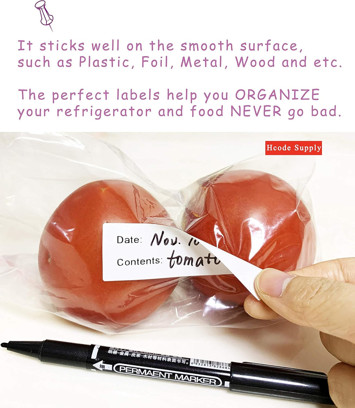 Hcode 1 x 3'' Self-Adhesive Removable Freezer Food Storage Labels - Easy Clean Leaves No Residue - Meal Prep Labels Plastic Paper Sticker Perfect for Reusable Containers 300 Stickers(1x3 Fill in)