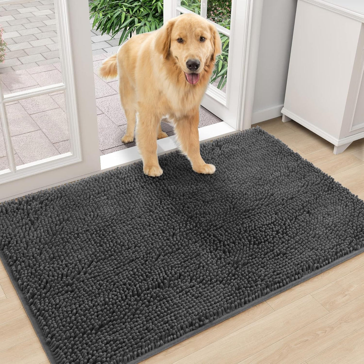 Amyracel Dirt Trapping Door Mat, 36" x 60" Large Absorbent Dog Door Mat for Muddy Paws, Quick Dry Non Slip Chenille Mud Mat for Dogs, Machine Washable Entry Indoor Entryway Rug for Inside Floor